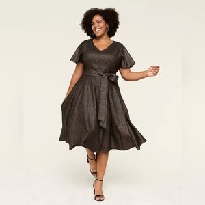 Lane Bryant Black And Gold Metallic Shimmer Knit Lena Midi Dress Size 20 NWT